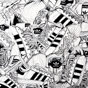 dessin multi-techniques de la chaussure 'superstar' d'adidas